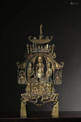 Qing Dynasty Gilt Bronze Amitabha Triad Ornament