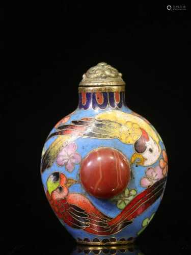 Cloisonne Enamel 'Floral & Bird' Snuff Bottle