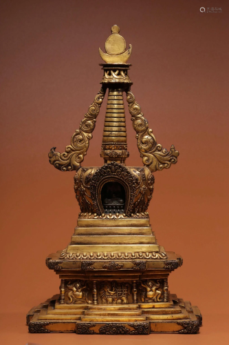 Qing Dynasty Gilt Bronze Pagoda