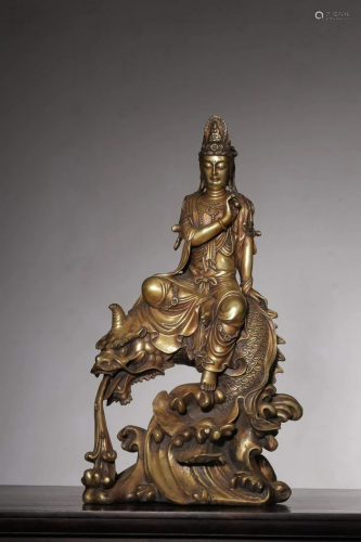 Qing Dynasty Yongle Year Gilt Bronze Guanyin with