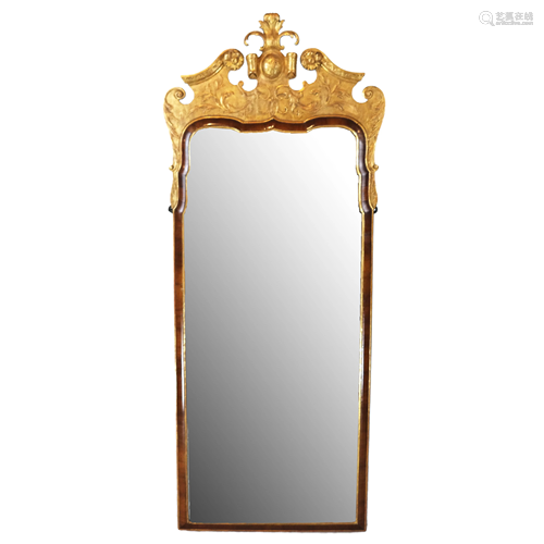 18th C. George I Period Gilt & Walnut Pier Mirror