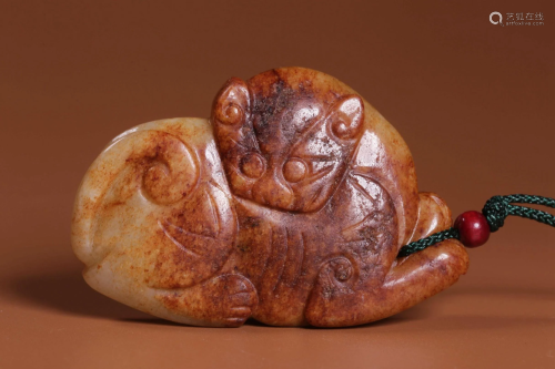 Qing Dynasty White Jade Russet Tigar Hand piece