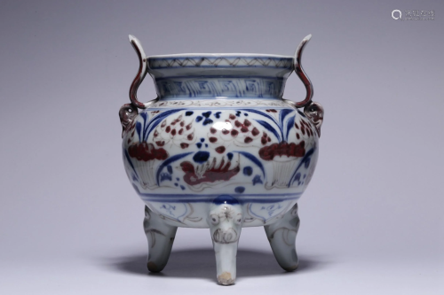 Ming Dynasty Blue White Copper Red Underglaze Incense