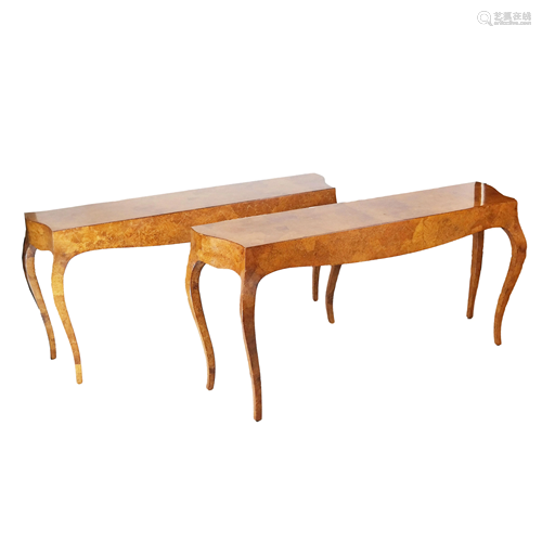 Pair of Burl Veneered Console Tables