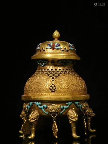 Republic of China Gilt Bronze Turquoise Lapis Inlaid
