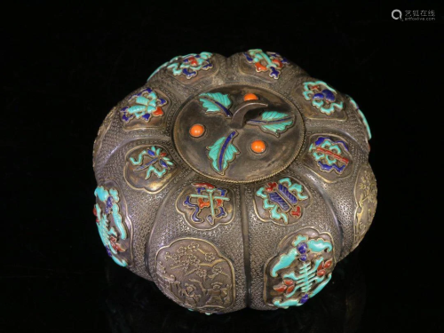 Late Qing Dynasty Silver Turquoise Lapis Coral Gems