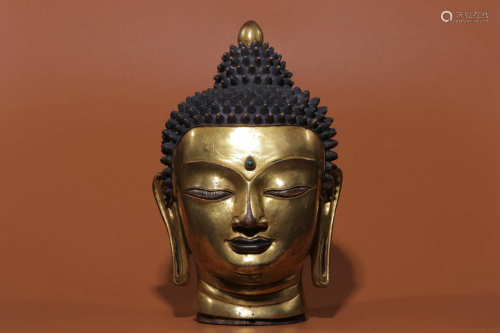 Qing Dynasty Gilt Bronze Shakyamuni Buddha Head
