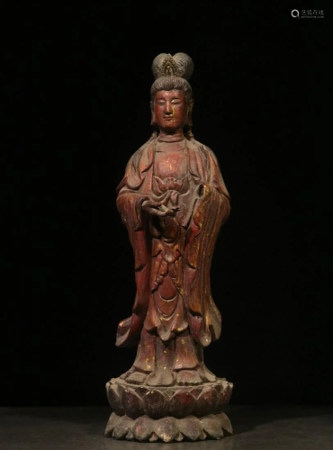 A Figure of Qing Dynasty Gold Painted Wood Standing