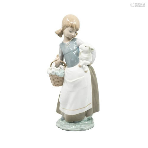 Lladro Girl with Lamb Porcelain Sculpture - #4835