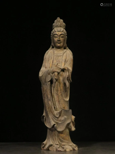 A Figure of Qing Dynasty Wood Standing Guanyin