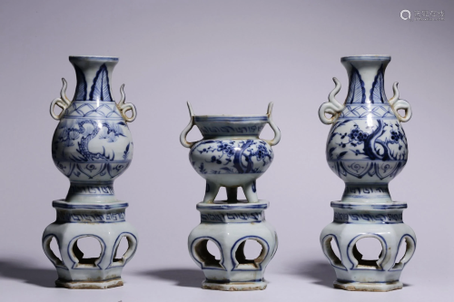 Yuan Dynasty Blue White Incense Offering Set