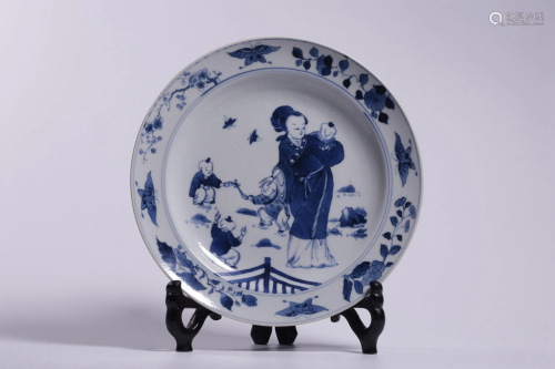 Qing Dynasty Blue White 'Three Madame Educating Her
