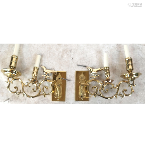 Pair Modern Brass Swing-Arm Wall Sconces