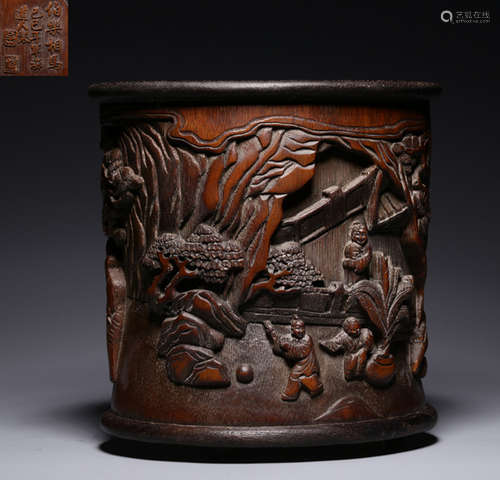 BAMBOO CARVED BRUSH POT