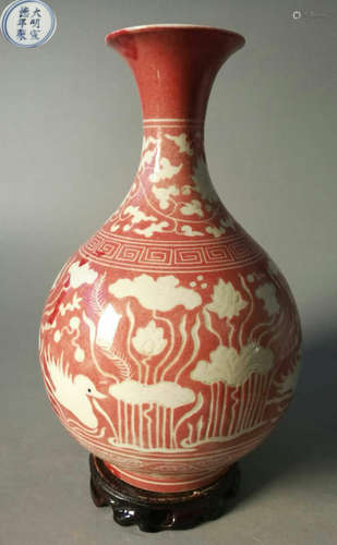 XUANDE MARK RED GLAZE VASE