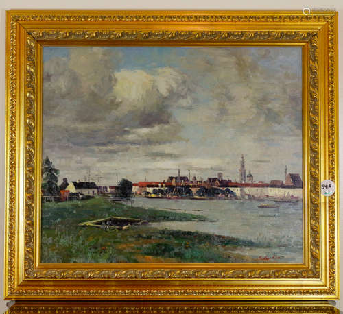 OIL ON CANVAS LANDSCAPE EUROPEAN CITY