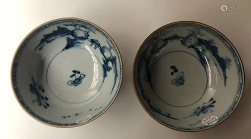 BROWN&BLUE&WHITE GLAZE BOWL PAIR