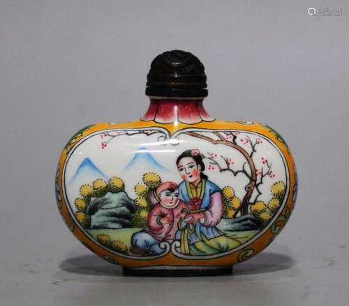 COPPEAR WITH ENAMELED GLAZE SNUFF BOTTLE