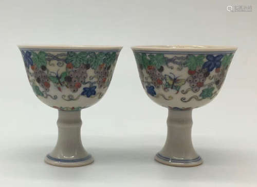 CHENGHUA MARK DOUCAI GLAZE CUP PAIR