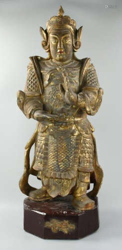 WOOD WITH GILT BRONZE BUDDHA