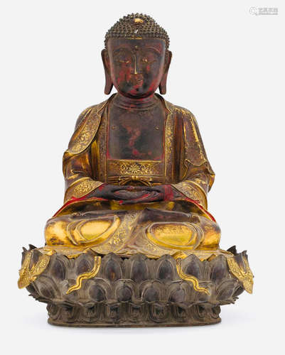 GILT BRONZE CAST SAKYAMUNI BUDDHA