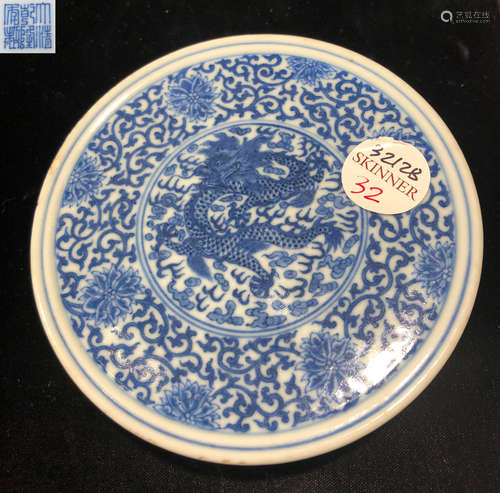 QIANLONG MARK BLUE&WHITE GLAZE INK BOX