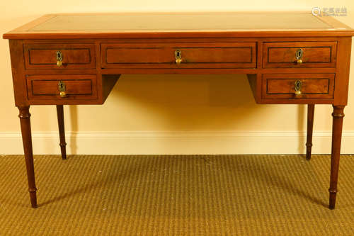 REGENCY STYLE TABLE DESK TOGETHER WITH 3 BRASS LAMPS