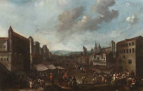 German, late 17th century, Marketplace in a City.