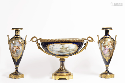 A Gilt Bronze Mounted Three-Piece Garniture with