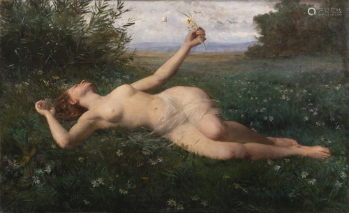 Austrian painter, around 1890, Young Woman on Spring