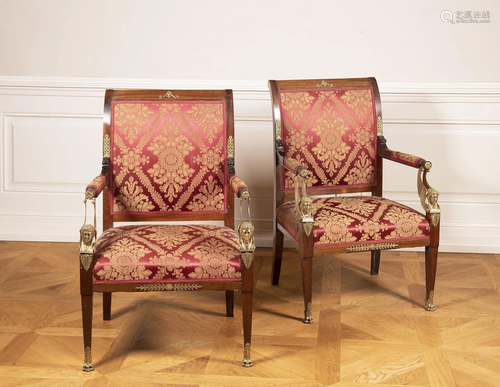 Magnificent Empire Style Mahogany Armchairs