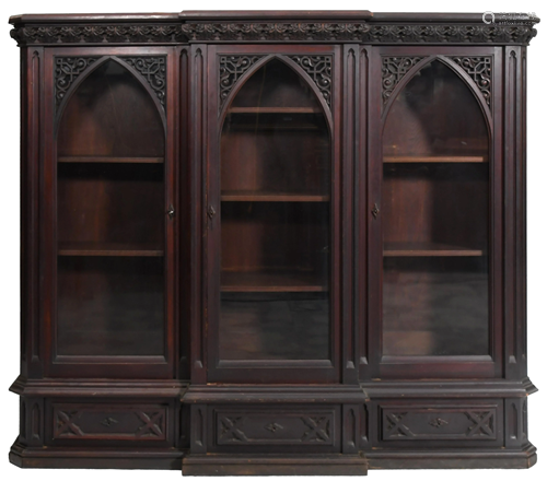 American Gothic Revival Walnut Bookcase