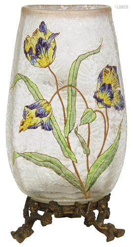 French Enameled Cameo Glass Vase