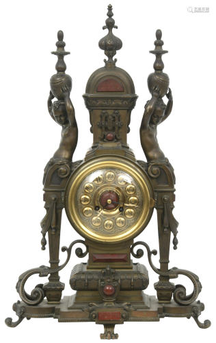 Tiffany & Co. Bronze & Rouge Marble Mantel Clock