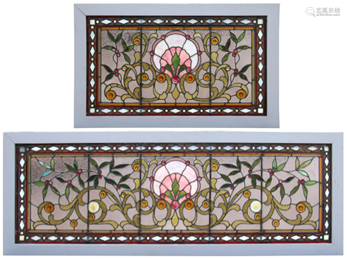 Pair of American Leaded Glass Windows