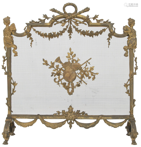 Louis XVI Style Gilt Bronze Fire Screen