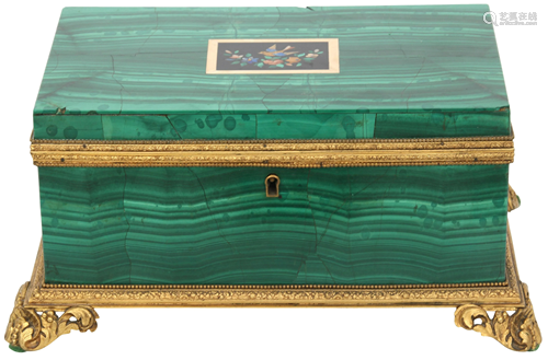 French Malachite, Gilt Bronze & Pietra Dura Box