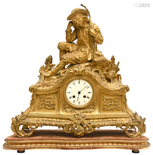 French Gilt Bronze Figural Mantel Clock