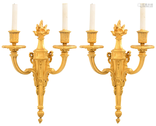 Pair of E.F. Caldwell Gilt Bronze Sconces