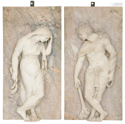 Pair of Italian Carved Marble Plaques