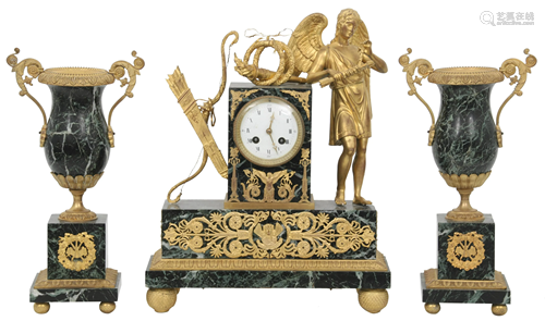 Empire Style Bronze & Marble Clock Garniture