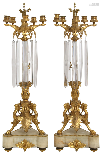 Pair of Empire Style Gilt Bronze & Onyx Candelabra