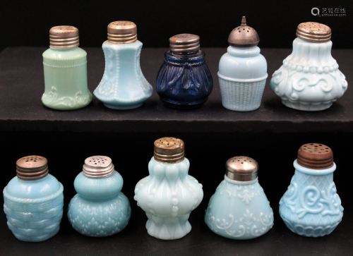10 pc. Lot Victorian Colored Glass Salt Shakers