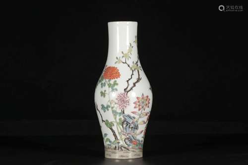 A FAMILLE ROSE FLOWERT OLIVE-SHAPED VASE