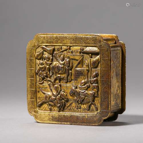 A GILT-BRONZE FIGURE OF THREE KINGDOM INK BOX  