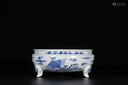 A BLUE AND WHITE PHOENIX CENSER