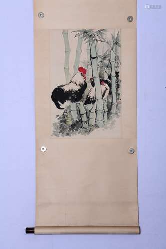 A CHINESE BAMBOO AND CHICKEN PAINTING, GE XIANGLAN MARK