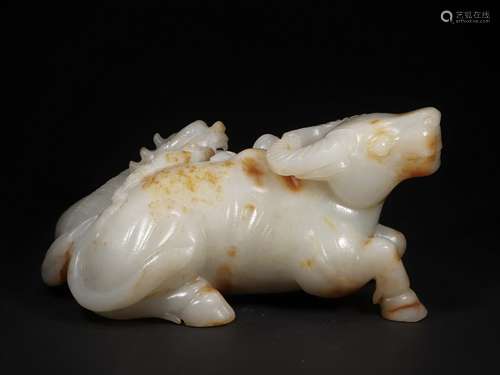 A JADE CHILDREN ON BUFFALO AND KYLIN ORNAMENT 