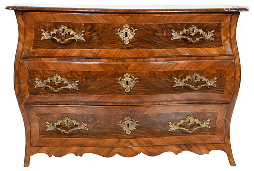 German Walnut Bombé Commode