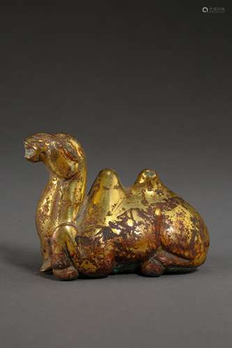 A GILT-BRONZE CAMEL 